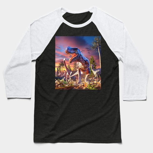 T-Rex Attack Baseball T-Shirt by David Penfound Artworks